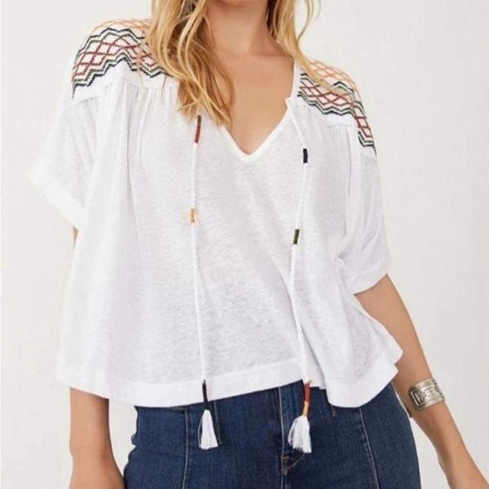 Free People Boho Embroidered Top